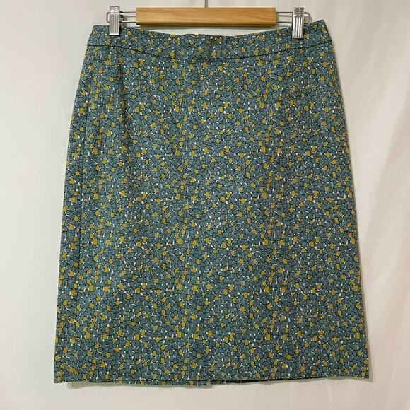 Talbots Womens Yellow Teal Floral Back Zip Pencil Skirt Dark Academia 8 - Picture 1 of 7